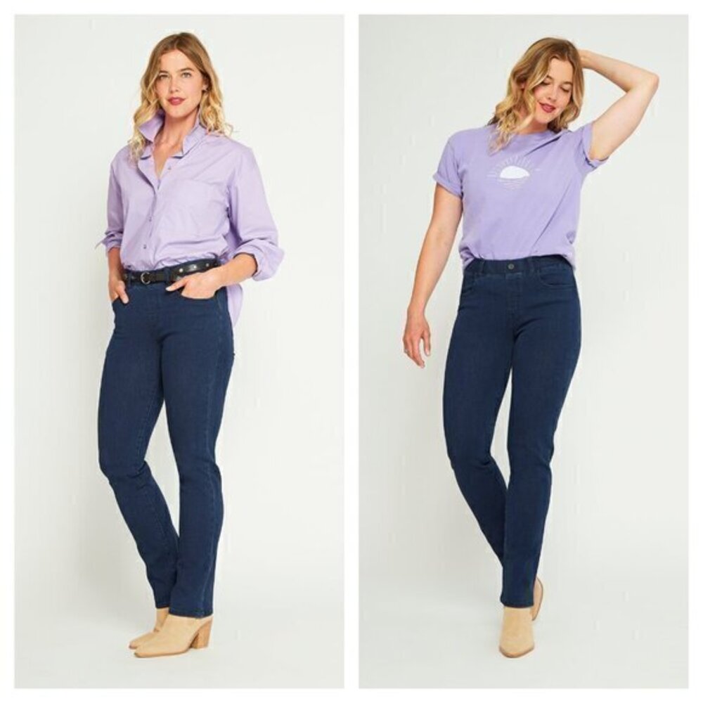 Betabrand Straight-Leg 4-Pocket Yoga Denim MP Dark Blue